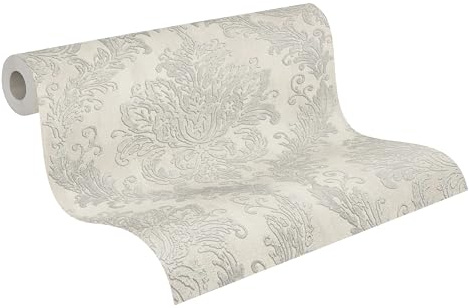 A.S. Création History of Art 2 Vliestapete Ornament 10,05 m x 0,53 m - Beige, Grau, Weiß, Metallic - Tapete Barock für Wohnzimmer Schlafzimmer - 790494