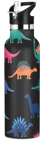 OWFKAY Bouteille d'eau isotherme en acier inoxydable pour garçons et filles - 600 ml - Motif dinosaure