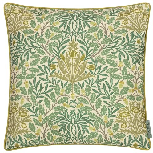 Morris&Co. Acorn Outdoor Cushion – Water Resistant Heritage Woodland Print Garden Pillow (Sage/Sunflower - 45x45cm)