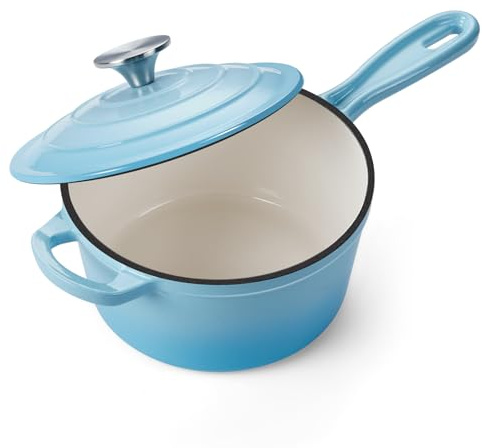 Onader 2 Quart emaillierter Gusseisen-Kochtopf, kleiner Gusseisen-Saucenpfanne, Topf zum Kochen, Emaille Dutch Oven Küchentopf - Seeblau