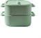 Juego de vaporizador de silicona para microondas con recipiente de almacenamiento de alimentos, cuenco resistente a la temperatura, utensilios de cocina para verduras y pescado, 22 x 17 x 14 cm (verde