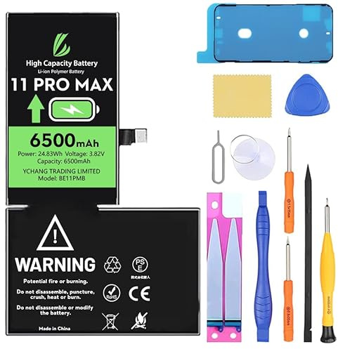 LL Trader Akku für iPhone 11 Pro Max, 6500 mAh hohe Kapazität Lithium-Polymer-Akku mit Reparaturwerkzeugen