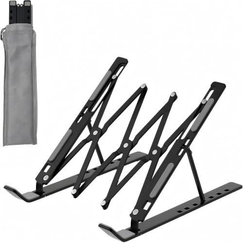GcwJovialite Laptop Ständer, Höhenverstellbar & Faltbar, Aluminium Notebook Halterung mit Belüftung für 10-17 Zoll MacBook/Dell/HP, Schwarz