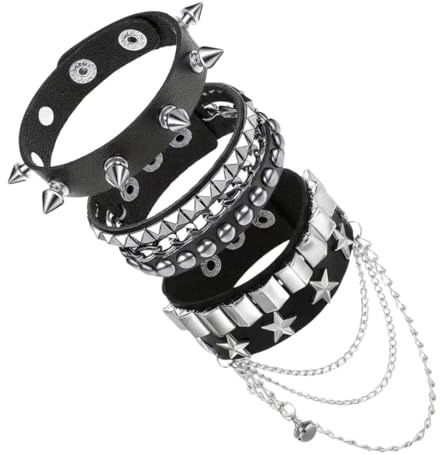 JYNXOR 3 PCS Punk Rock Leder Armband Set, Verstellbare Gothic Armbänder für Damen Herren, Nietenarmband, Y2K Accessoires, Steampunk Herren, Grunge Emo Style, Rock Halloween Karneval Party Schmuck