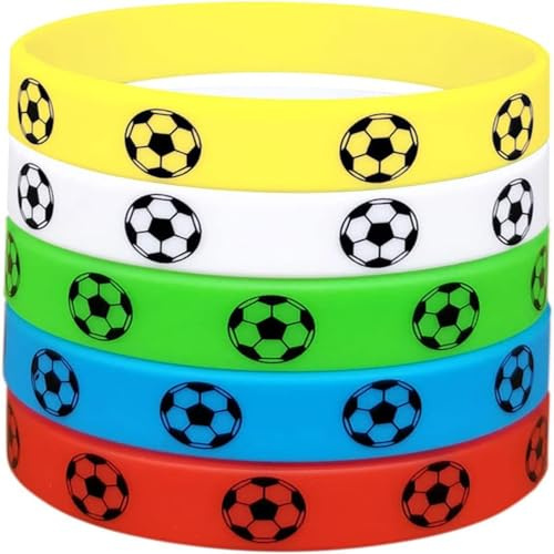 MHDAMAI Braccialetti Silicone Bracciali in Silicone per Bambini 5 Pezzi Calcio Braccialetti Bracciale Uomo Silicone Sport Bracciali in Silicone Colorati Braccialetto in Gomma per Festa Calcio Eventi