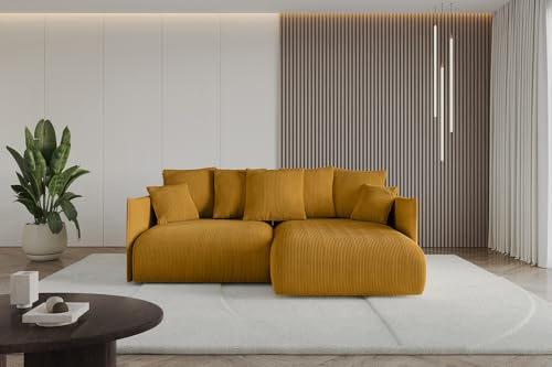 ALTDECOR Ecksofa mit Schlaffunktion und Bettkasten Corner Sofa Eckcouch Couch L-Form angeordnet Schlafcouch Ausziehbar Wohnlandschaft ONESK-L 216x177x72 Senfgelb