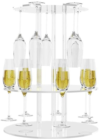 Arbre porte-verres à cocktail et boissons – Affichage à 2 niveaux avec verres flottants – avec 12 fentes rondes à effet flottant pour champagne, pour vin bière whiskey soda eau