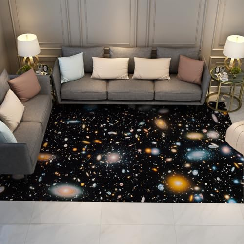 UERWOWELL Dark Space Area Teppiche 150x210cm Mehrfarbig Galaxy Universe Starfield Druck dünner Teppich leicht zu reinigen für den Arbeitsraum Klassenzimmer Bibliothek Dekoration
