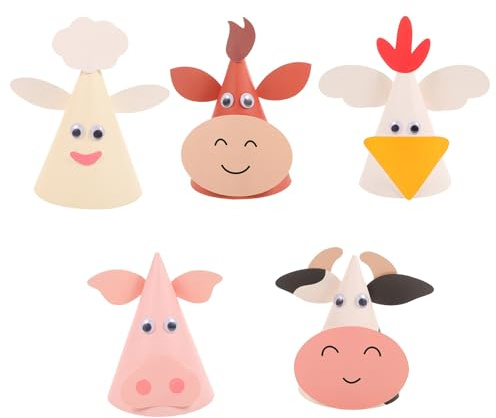 UKCOCO Lot de 5 Chapeaux d'anniversaire pour Garçon et Filles en Papier Thème Animaux du Zodiaque Chinois Légers Colorés Petit Poussin Petit Bœuf Rouge pour Fêtes et Célébrations