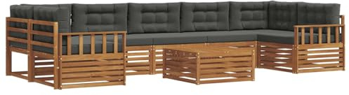 vidaXL Outdoor-Sofagarnitur mit Kissen 8 pcs Natur und Anthrazit, Garten-Sofa, modulares Möbel, robuste Sitzgelegenheiten, Moderne Lounge für Terrassen, bequemes Set