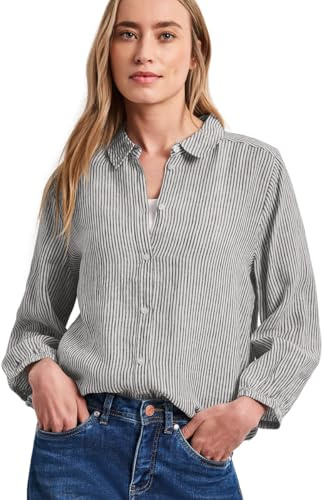 Damen 3/4-Arm Hemdbluse aus Leinen mit Streifen