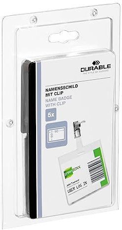 Durable Namensschild mit Clip, 1 Packung à 5 Stück, farblos, 860319
