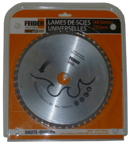 FEIDER F235LU Universal Kreissägeblatt - Sägeblatt für Kreissäge, Gezahnte Sägescheibe - 235x30mm - 7000 Tr/min Maximum - 48 Zähne - Schneidet durch Holz, Metall, PVC