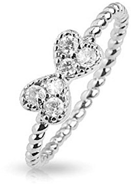 Bungsa Mittelring Herzschleife mit Stein Zehenring Silber (Zehring Fussschmuck Fussring Toe-Ring Nail Ring Mittelring Nagelring biegbar verstellbar)