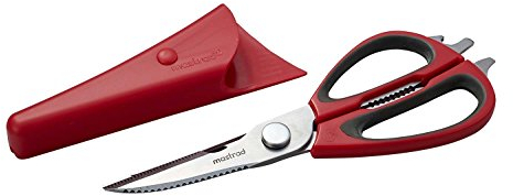 Mastrad F24515 Ciseaux de Cuisine 12 Fonctions avec Support Magnétique Inox Rouge 23,5 x 8,3 x 2,5 cm