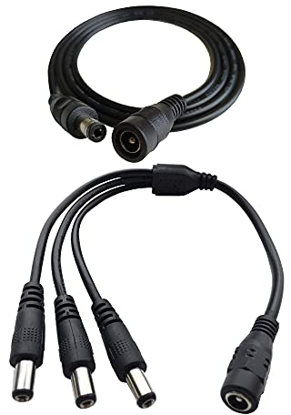 DZYDZR DC 12V Kabel DC 5,5 x 2,1mm Stecker 1 Buchse auf 3 männliche Stromleitung Splitter und Buchse auf männliche Stromleitung Verlängerungskabel 1m (3,3ft)