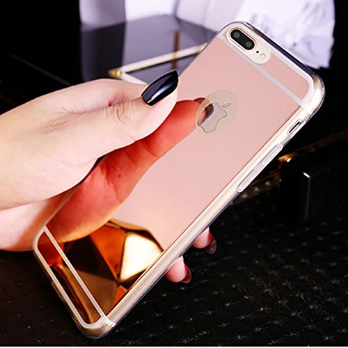 iPhone 8 Plus Case, iPhone 7 Plus Case, Placcatura Mirror Glitter Bling Mirror Case Silicone Gel TPU Flexible Protective Case Cover for iPhone 8 Plus/7 Plus, Rose Gold