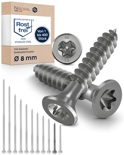 Schrauben Torx Edelstahlschrauben 8x70 Edelstahl V2A rostfrei Spanplattenschrauben für Holz Teilgewinde 8mm stark 70mm lang 25 Stück Holzschrauben Holz A2