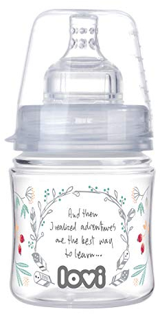 LOVI Anti-Kolik-Flasche 120 ml mit dynamischem Silikon-Sauger für die Kombination mit Stillzeit, Babyflasche mit Bodenventil gegen Koliken und Sauger, 0+ Monate