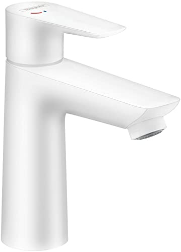 hansgrohe Wasserhahn Talis E CoolStart (wassersparende Armatur mit hohem Auslauf 110mm, Zugstangen- Ablauf), Mattweiß