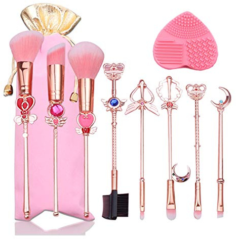 Lot de 8 pinceaux de maquillage brossés Sailor Moon Magical Girl Doré