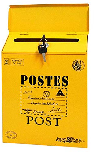 Boîte aux lettres murale en acier - Étanche - Style vintage - Verrouillable - Pour lettres et journaux, jaune