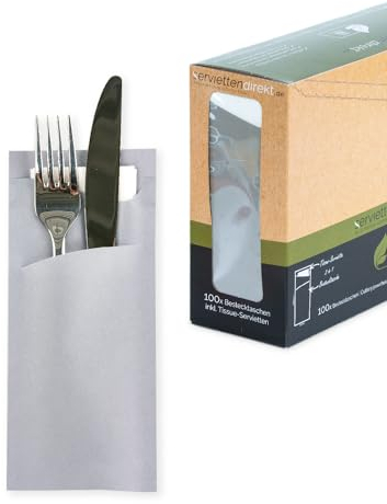 PG PrimeGuest SUPPLY Bestecktasche Prime Fit 85 x 190 mm mit 2-lagiger Tissue-Serviette in Weiß Serviettentaschen ideal für Gastronomie und Feiern 500 Stück (Grau)