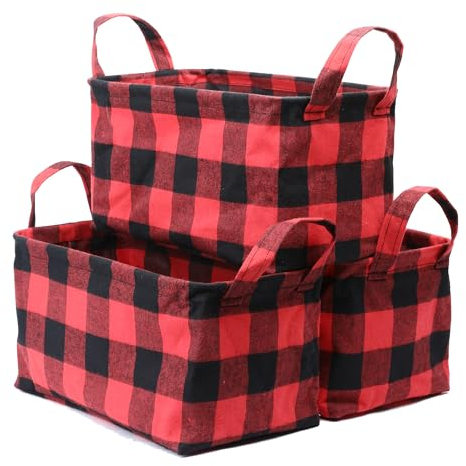 Kaaltisy 3er-Pack Aufbewahrungskorb Set, Wasserdichter offener Aufbewahrungskorb, Schwarz und Rot Büffel Plaid, Ablagekörbe für Spielzeug, Kleidung, Kinderzimmer, Schrank, Zuhause, Büro