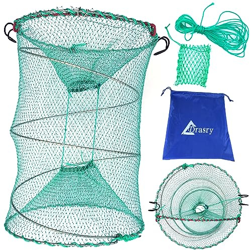 Drasry Foldable Fishing Trap for Bait Shrimp Crawfish Minnow Net Portable Accessories 11.8 x 11.8 x 15.7 (30cm x 40cm) 1/4 in Mesh Collapsible Fish Trap (1PCS)