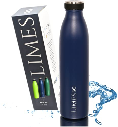 Limes 8® Gourde isotherme en acier inoxydable 0,75 l – Bouteille d'eau isolée – Passe au lave-vaisselle – Bouteille isotherme anti-fuite à double paroi – Thermos adapté aux gaz carbonique
