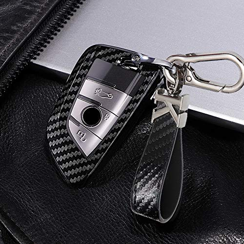 ontto Autoschlüssel Hülle für BMW X1 F48 X2 X3 X5 X7 F15 X6 F16 G30 G11 2er 5er 7er 218i 540i 530Li Fernbedienung Cover PC Schlüsselhülle Schlüsselanhänger Schlüssel Schutz Etui-Kohlefaser schwarz A