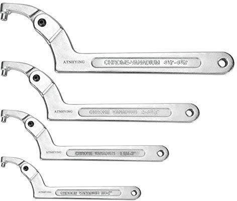 ATNHYING 4 pcs Spanner Wrench Set, Adjustable C Pin Spanner Hook Wrench Tool for Machine Tools, Vehicles, Mechanical Equipments,Round Head (4pcs Round Head)
