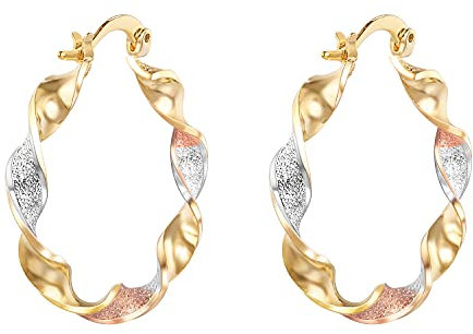 Vogem Gold Creole Earrings for Women 9ct Tri Colour Twist 30mm Creole Hoop Earrings Hypoallergenic Charm Jewelry