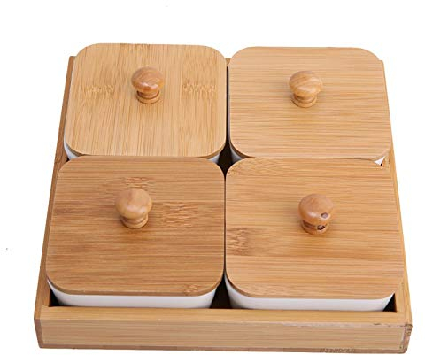 Ceramic Appetizer Serving Plate Snack Serving Plate Snacks Tray fit for Wide Variety of Desktop Decoration(Four compartments with Cover)