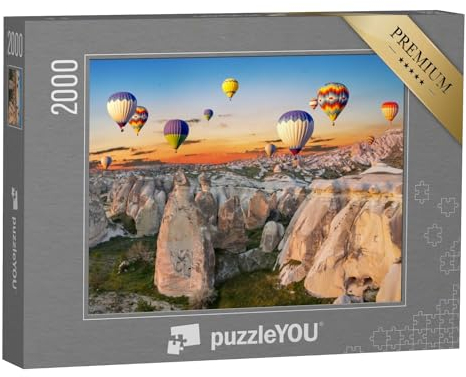 puzzleYOU: Puzzle 2000 Teile „Heißluftballons bei Sonnenuntergang über der Höhlenstadt, Kappadokien, Türkei“