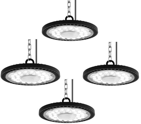 300W LED UFO High Bay Lumière, 30000LM Projecteur LED Lumière d'entrepôt, IP65 Étanche UFO LED Spot Intérieur 6000-6500K avec Blanc Froid pour Garage, Ateliers, Usine, Halls (4pcs, 300W)