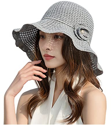 URYYRIT Sonnenhut Damen Strohhut Frauen Frühling Und Sommer Faltbar Fischerhut Wild Sun Hut Meeresurlaubscreen Eimer Hut-T