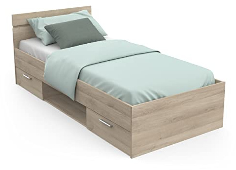Demeyere Lit Simple Pour Adulte Michigan 90 X 200 cm 2 Tiroirs / 1 Niche - Style Industriel - Fabriqué en France – Modulable und Fonctionnel, 945x2 043x742MM
