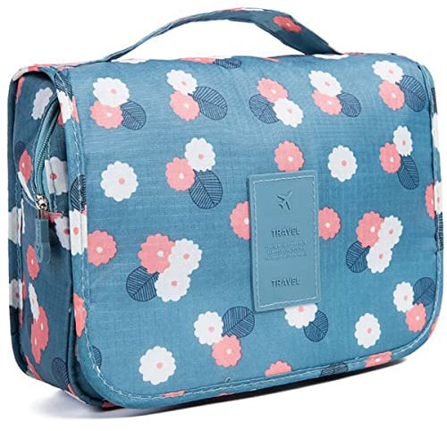 YYGOJOY Trousse de toilette de voyage, trousse de toilette à suspendre, trousse de toilette portable à suspendre pour homme, femme, fille, étanche, Fleur bleue., Trousse de toilette de voyage