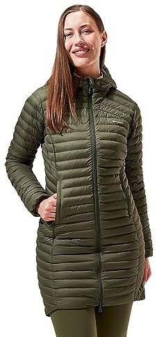 Berghaus Women's Nula Micro Synthetic Insulated Padded Jacket Long Coat | Durable Design | Water Resistant | Puffer Jacket, Deep Depths Green, 20