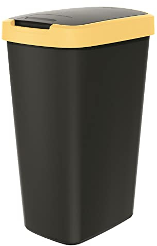 Keden Compacta Q Poubelle avec couvercle pivotant et rabattable - 45 l - En plastique - Pour tri sélectif des déchets - Poubelle de recyclage - Noir/jaune clair