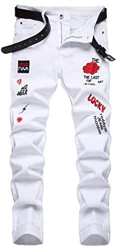 AITITIA Men's Ripped Regular Fit Jeans, 2021 White, 34
