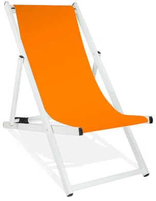 MultiBrands Liegestuhl, klappbar, Aluminium, Sitzbezug, weiß lackiert (Orange)