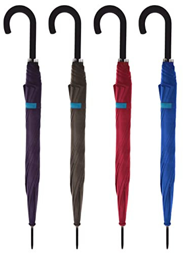 PraTiKo Life 4 Pezzi Ombrello Grande Automatico, Stecche in Fibra di vetro, Resistente al vento, Manico in Gomma, colori assortiti