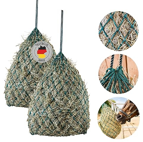 Germondo 2X Heunetz für Pferde (70 x 50 cm) - Engmaschig (5 cm) - Füllmenge ca. 3,5 kg - Großer robuster Heusack für artgerechte Fütterung