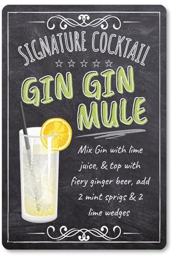 BAR SIGNS Classic Signature Cocktail Recipes Posters, Chalkboard Wall Art 20cm X 30cm for Home Decor, Pub, Tiki Bar, Kitchen, Restaurant (Gin Gin Mule)