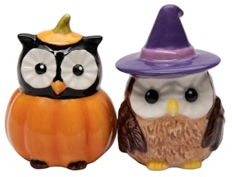 Cosmos Gifts 21062 Halloween Pumpkin & Witch Owls Salt and Pepper Shakers