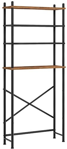 HOOBRO Over Toilet Storage Unit Bathroom Shelf, 4 Tier Toilet Shelves, Freestanding Storage Rack with Adjustable Feet, Space Saving, Easy Assembly, Rustic Brown and Black EBF64TS01