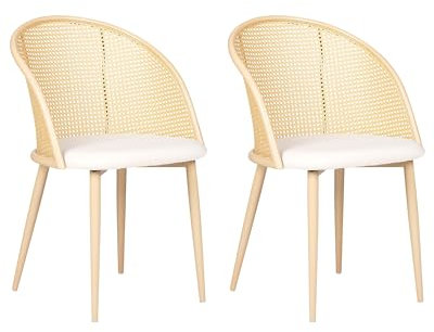 Beliani Esszimmerstuhl 2er Set Metall Hellbeige/Holzoptik Wiener-Geflecht Cornell