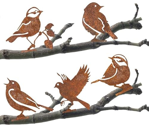 EclipseGuard 5 Stück Rostiges Vögel Gartenstecker, Rost Deko Gartendeko für Garten, Edelrost Metall Vögel Roststecker Baumstecker mit Schraube, Rostfiguren Tiere für Baumstamm Deko, Deko Vogel